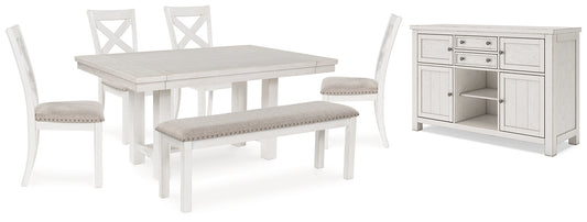 Mesa de comedor Robbinsdale, 4 sillas y banco con espacio de almacenamiento