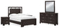 Cama Covetown con paneles, cómoda con espejo y dos mesitas de noche