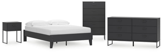 Cama de plataforma Socalle con cómoda y mesita de noche