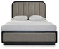Cama tapizada Rowanbeck con tocador y mesita de noche con espejo