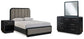 Cama tapizada Rowanbeck con tocador y mesita de noche con espejo