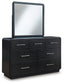 Cama tapizada Rowanbeck con paneles y tocador con espejo