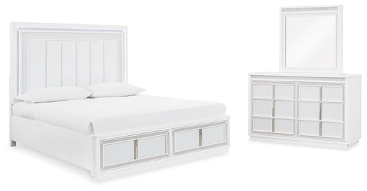 Cama tapizada Chalanna con almacenaje y tocador con espejo