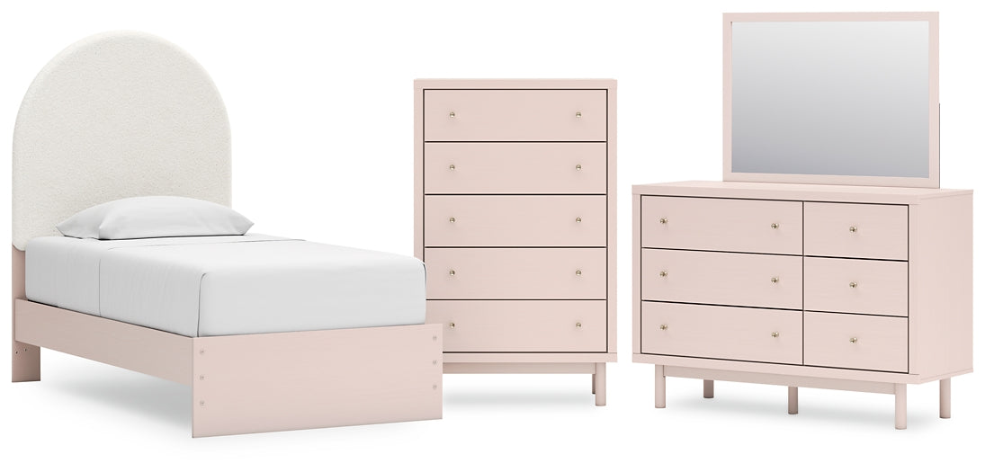 Cama tapizada Wistenpine con tocador y cómoda con espejo