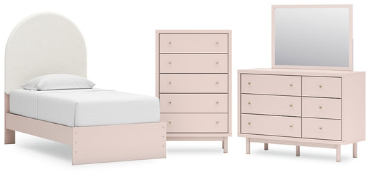 Cama tapizada Wistenpine con tocador y cómoda con espejo