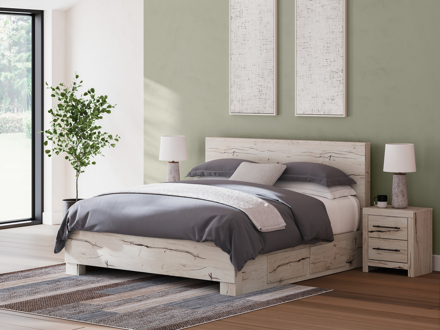 Cama con paneles Lawroy y almacenamiento