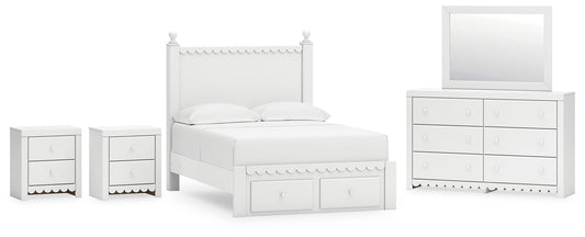 Cama con almacenamiento Mollviney, tocador con espejo y dos mesitas de noche