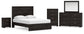 Cama con paneles Belachime, cómoda con espejo y mesita de noche