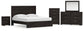 Cama con paneles Belachime, cómoda con espejo y mesita de noche