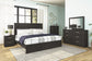 Cama con paneles Belachime, cómoda con espejo y arcón