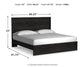 Cama con paneles Belachime, cómoda con espejo y arcón