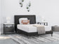 Cama tapizada Cadmori con cómoda con espejo, cómoda y mesita de noche