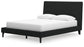 Cama tapizada Cadmori con cómoda con espejo, cómoda y mesita de noche