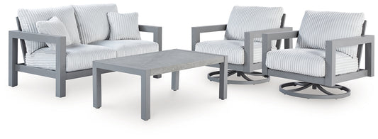 Loveseat de exterior Hurley Park y dos sillones con mesa de centro