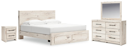 Cama con almacenamiento Lawroy, tocador con espejo y mesita de noche