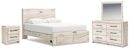 Cama con almacenamiento Lawroy, tocador con espejo y mesita de noche