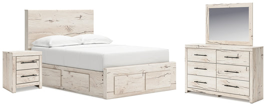 Cama con almacenamiento Lawroy, tocador con espejo y mesita de noche