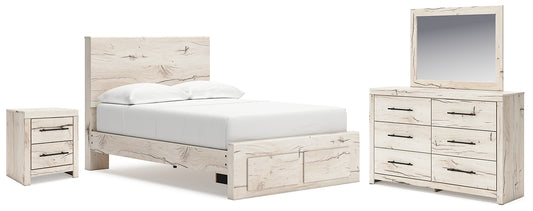 Cama con almacenamiento Lawroy, tocador con espejo y mesita de noche