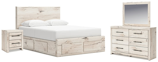 Cama con almacenamiento Lawroy, tocador con espejo y mesita de noche