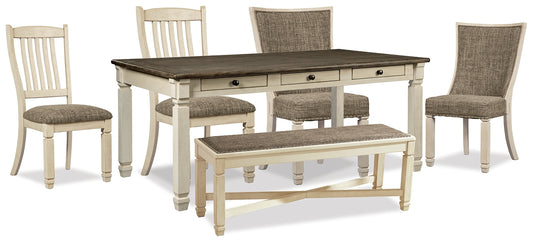 Mesa de comedor Bolanburg, 4 sillas y banco