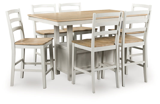Mesa de comedor de altura de mostrador Purlaney y 6 taburetes