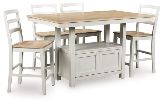 Mesa de comedor de altura de mostrador Purlaney y 4 taburetes