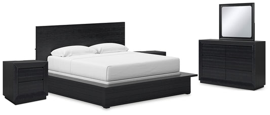 Londer California  Panel Bed With Mirrored Dresser And 2 Nightstands