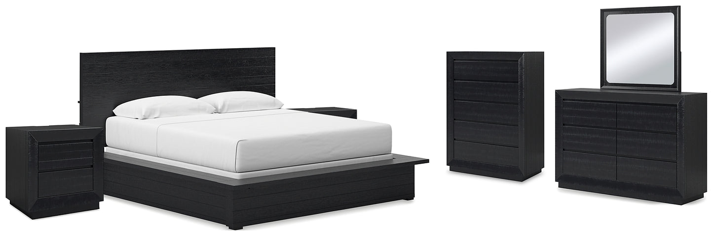 Londer  Panel Bed With Mirrored Dresser, Chest And 2 Nightstands