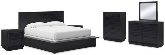 Londer  Panel Bed With Mirrored Dresser, Chest And 2 Nightstands