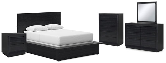 Londer  Panel Bed With Mirrored Dresser, Chest And Nightstand