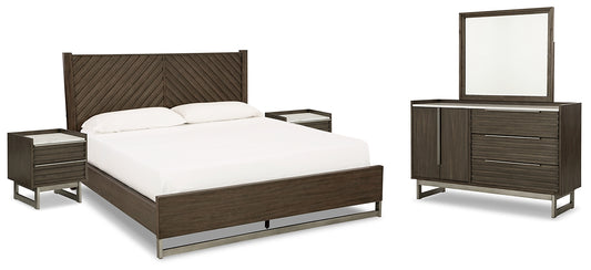 Arkenton California  Panel Bed With Mirrored Dresser And 2 Nightstands