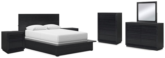 Londer  Panel Bed With Mirrored Dresser, Chest And 2 Nightstands