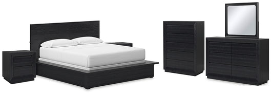Londer California  Panel Bed With Mirrored Dresser, Chest And 2 Nightstands