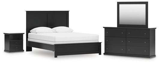 Panel Bed With Mirrored Dresser And Nightstand