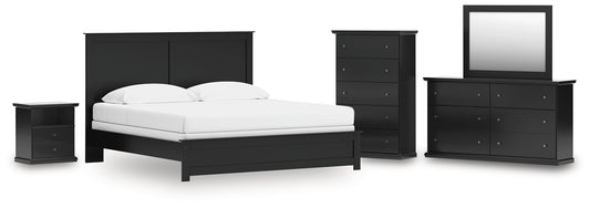Panel Bed With Mirrored Dresser, Chest And Nightstand