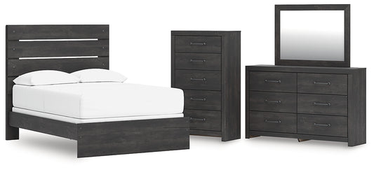 Hollivern  Panel Bed With Mirrored Dresser And Chest