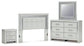 Zyniden  Upholstered Panel Headboard With Mirrored Dresser And Nightstand