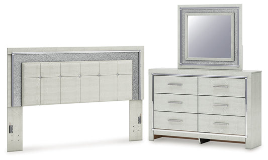 Zyniden  Upholstered Panel Headboard With Mirrored Dresser