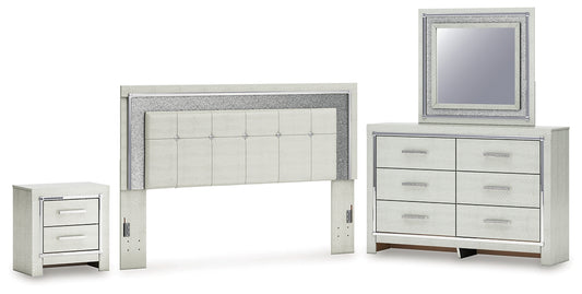 Zyniden  Upholstered Panel Headboard With Mirrored Dresser And Nightstand