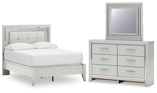 Zyniden  Upholstered Panel Bed With Mirrored Dresser