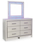 Zyniden  Upholstered Panel Bed With Mirrored Dresser, Chest And Nightstand