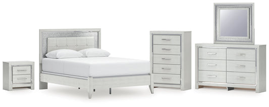 Zyniden  Upholstered Panel Bed With Mirrored Dresser, Chest And Nightstand