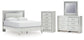 Zyniden  Upholstered Panel Bed With Mirrored Dresser And Chest