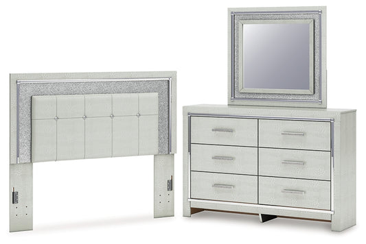 Zyniden  Upholstered Panel Headboard With Mirrored Dresser