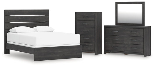 Hollivern  Panel Bed With Mirrored Dresser And Chest