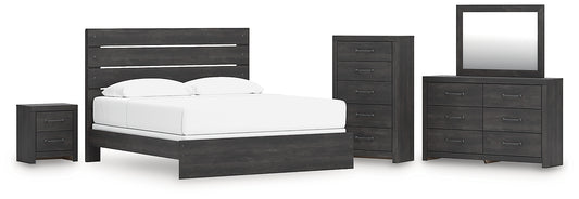 Hollivern  Panel Bed With Mirrored Dresser, Chest And Nightstand