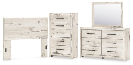 Panel Headboard With Mirrored Dresser And Chest