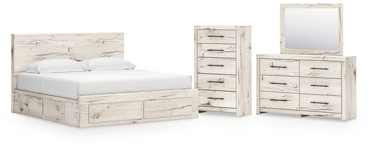 Panel Storage Bed With Mirrored Dresser And Chest