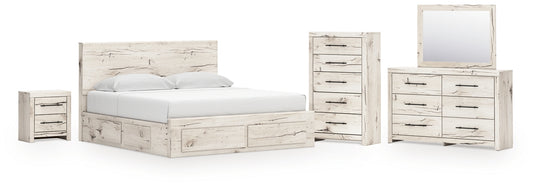 Panel Storage Bed With Mirrored Dresser, Chest And Nightstand
