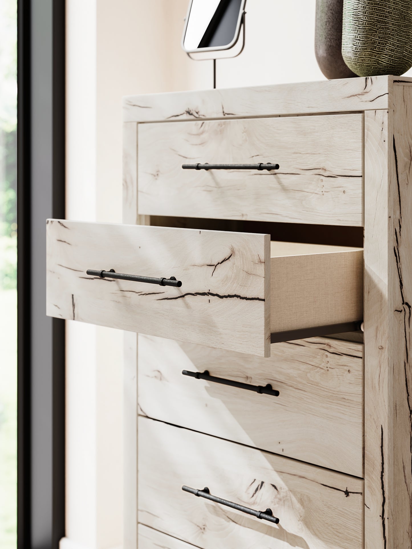 Panel Storage Bed With Mirrored Dresser, Chest And Nightstand